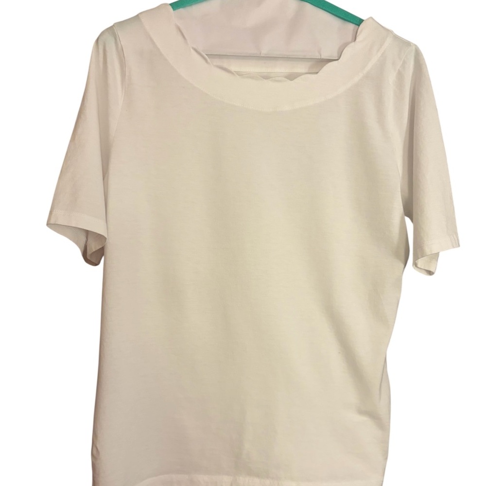 Talbots White Short Sleeve Scalloped Neck Tee